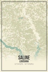 Retro US city map of Saline, Louisiana. Vintage street map.