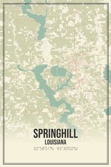 Retro US city map of Springhill, Louisiana. Vintage street map.