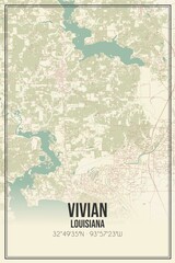 Retro US city map of Vivian, Louisiana. Vintage street map.