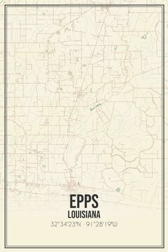 Retro US city map of Epps, Louisiana. Vintage street map.