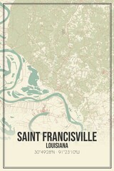 Retro US city map of Saint Francisville, Louisiana. Vintage street map.