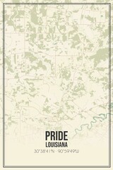 Retro US city map of Pride, Louisiana. Vintage street map.