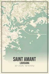 Retro US city map of Saint Amant, Louisiana. Vintage street map.