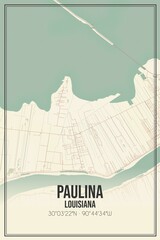 Retro US city map of Paulina, Louisiana. Vintage street map.
