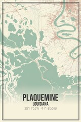 Retro US city map of Plaquemine, Louisiana. Vintage street map.