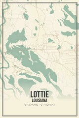 Retro US city map of Lottie, Louisiana. Vintage street map.