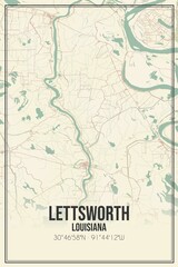 Retro US city map of Lettsworth, Louisiana. Vintage street map.