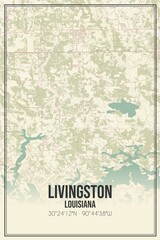 Retro US city map of Livingston, Louisiana. Vintage street map.