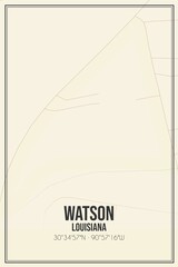 Retro US city map of Watson, Louisiana. Vintage street map.