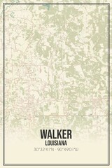 Retro US city map of Walker, Louisiana. Vintage street map.