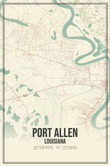 Retro US city map of Port Allen, Louisiana. Vintage street map.