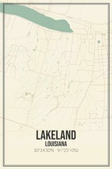 Retro US city map of Lakeland, Louisiana. Vintage street map.