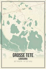 Retro US city map of Grosse Tete, Louisiana. Vintage street map.