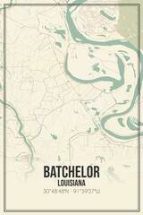 Retro US city map of Batchelor, Louisiana. Vintage street map.