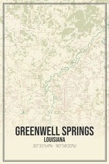 Retro US city map of Greenwell Springs, Louisiana. Vintage street map.
