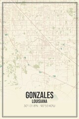 Fototapeta premium Retro US city map of Gonzales, Louisiana. Vintage street map.