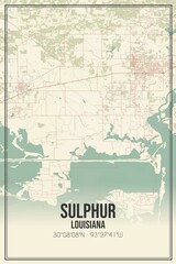 Retro US city map of Sulphur, Louisiana. Vintage street map.