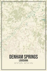 Retro US city map of Denham Springs, Louisiana. Vintage street map.