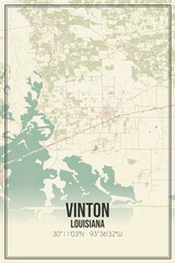 Retro US city map of Vinton, Louisiana. Vintage street map.