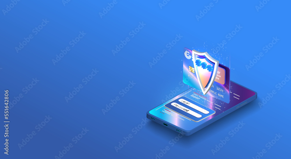 Poster the concept of a smart wallet with an application for payment by credit and debit cards. gadget of f