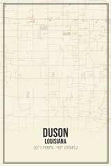 Retro US city map of Duson, Louisiana. Vintage street map.