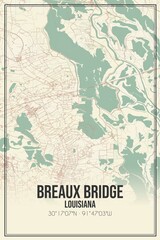 Retro US city map of Breaux Bridge, Louisiana. Vintage street map.