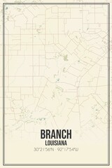 Retro US city map of Branch, Louisiana. Vintage street map.