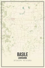 Retro US city map of Basile, Louisiana. Vintage street map.