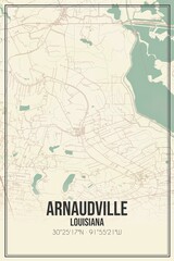 Retro US city map of Arnaudville, Louisiana. Vintage street map.