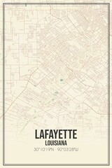 Retro US city map of Lafayette, Louisiana. Vintage street map.