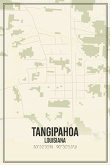 Retro US city map of Tangipahoa, Louisiana. Vintage street map.