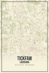 Retro US city map of Tickfaw, Louisiana. Vintage street map.