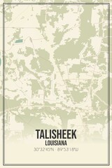Retro US city map of Talisheek, Louisiana. Vintage street map.