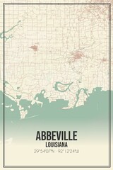 Retro US city map of Abbeville, Louisiana. Vintage street map.