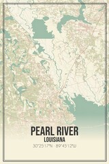 Retro US city map of Pearl River, Louisiana. Vintage street map.