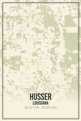 Retro US city map of Husser, Louisiana. Vintage street map.