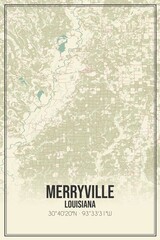 Retro US city map of Merryville, Louisiana. Vintage street map.