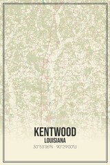 Retro US city map of Kentwood, Louisiana. Vintage street map.