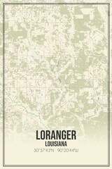 Retro US city map of Loranger, Louisiana. Vintage street map.