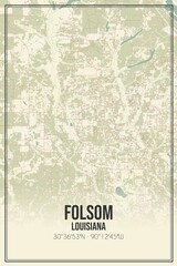 Retro US city map of Folsom, Louisiana. Vintage street map.