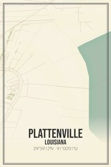 Retro US city map of Plattenville, Louisiana. Vintage street map.
