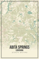 Retro US city map of Abita Springs, Louisiana. Vintage street map.