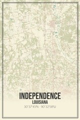 Retro US city map of Independence, Louisiana. Vintage street map.