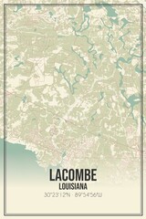 Retro US city map of Lacombe, Louisiana. Vintage street map.