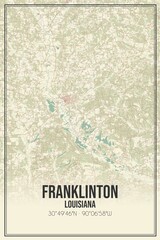 Retro US city map of Franklinton, Louisiana. Vintage street map.