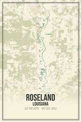Retro US city map of Roseland, Louisiana. Vintage street map.