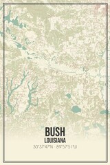 Retro US city map of Bush, Louisiana. Vintage street map.