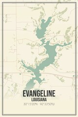 Retro US city map of Evangeline, Louisiana. Vintage street map.