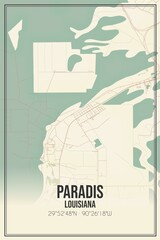 Retro US city map of Paradis, Louisiana. Vintage street map.