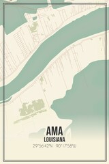 Retro US city map of Ama, Louisiana. Vintage street map.
